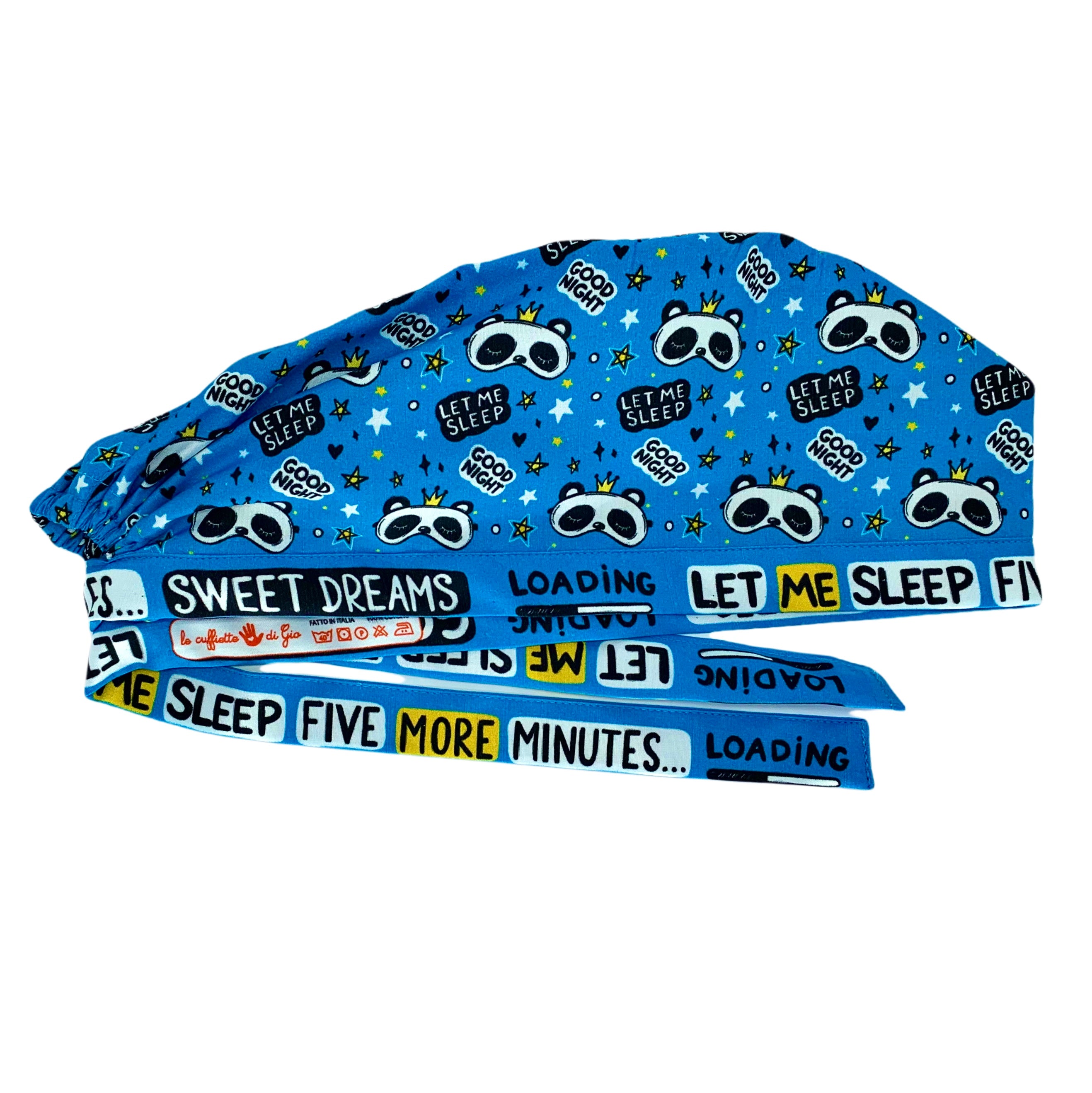 La cuffia medica ideale per gli anestesisti ma anche per i dormiglioni e per chi ha sempre bisogno di 5 minuti in più di sonno! qui tante piccole maschere per dormire a forma di panda con stelline su sfondo azzurro intenso