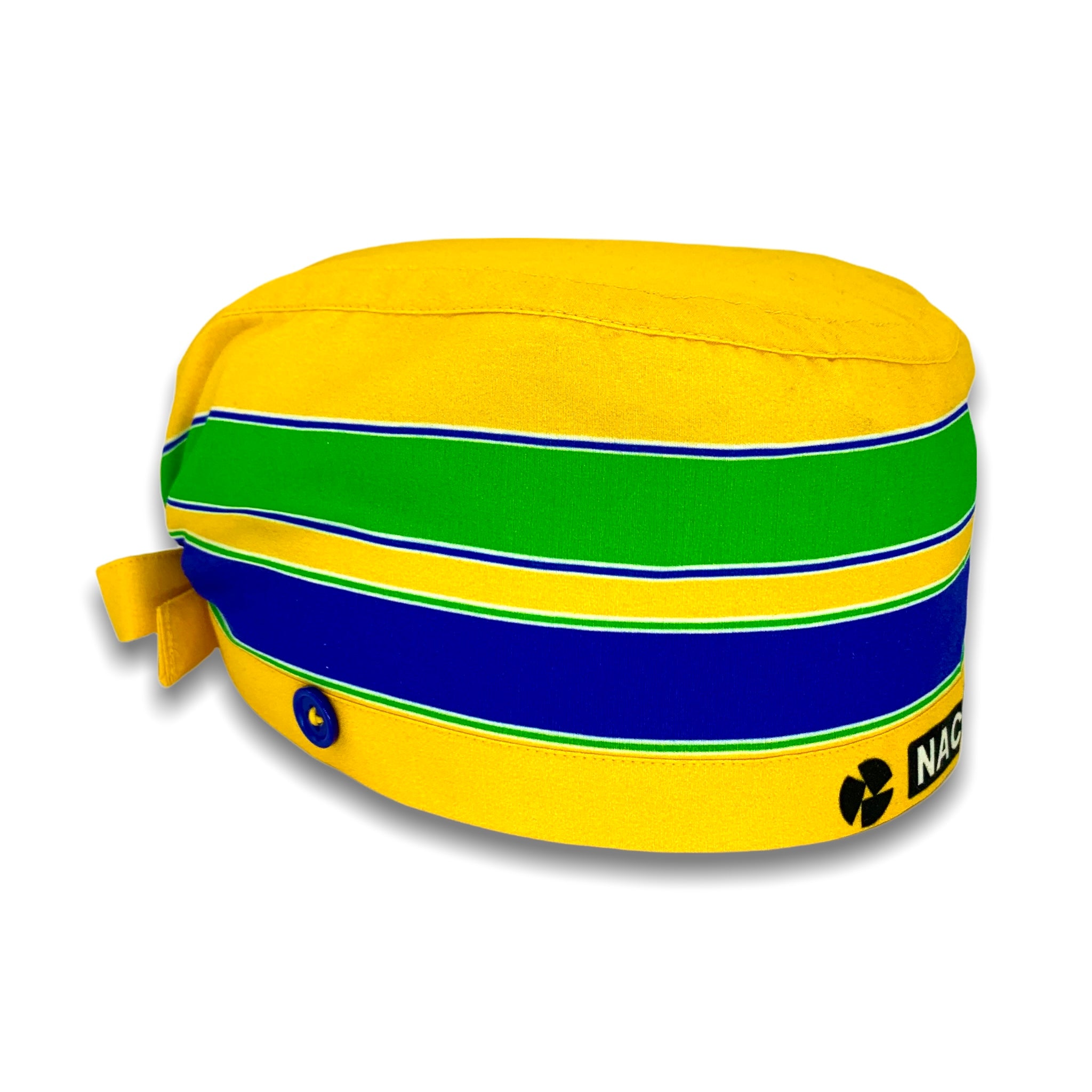 La cuffietta che riproduce il casco del mitico Ayrton Senna