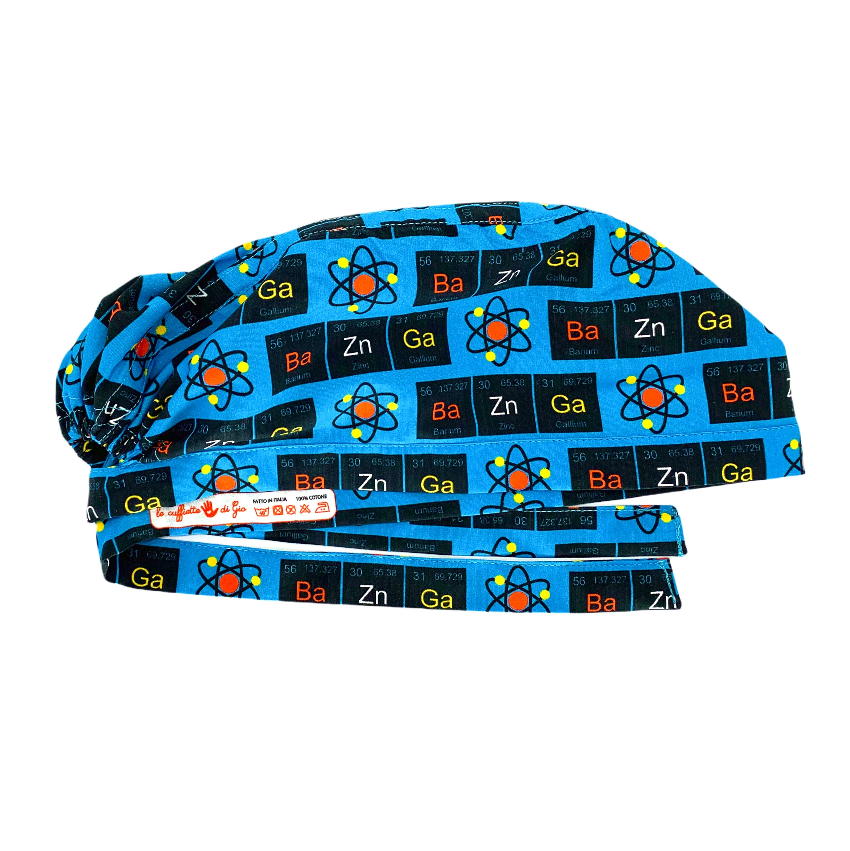 Bario, Zinco e Gallio rappresentati con i loro simboli della tavola periodica, con un'icona che rappresenta l'atomo, su sfondo azzurro intenso