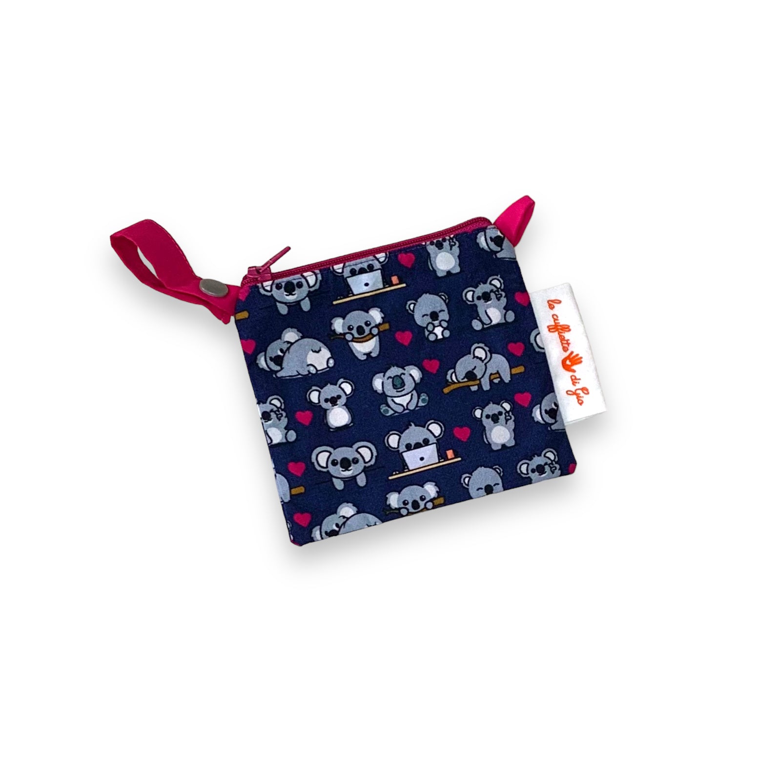 Borsellino portamonete con koala e cuoricini su sfondo blu