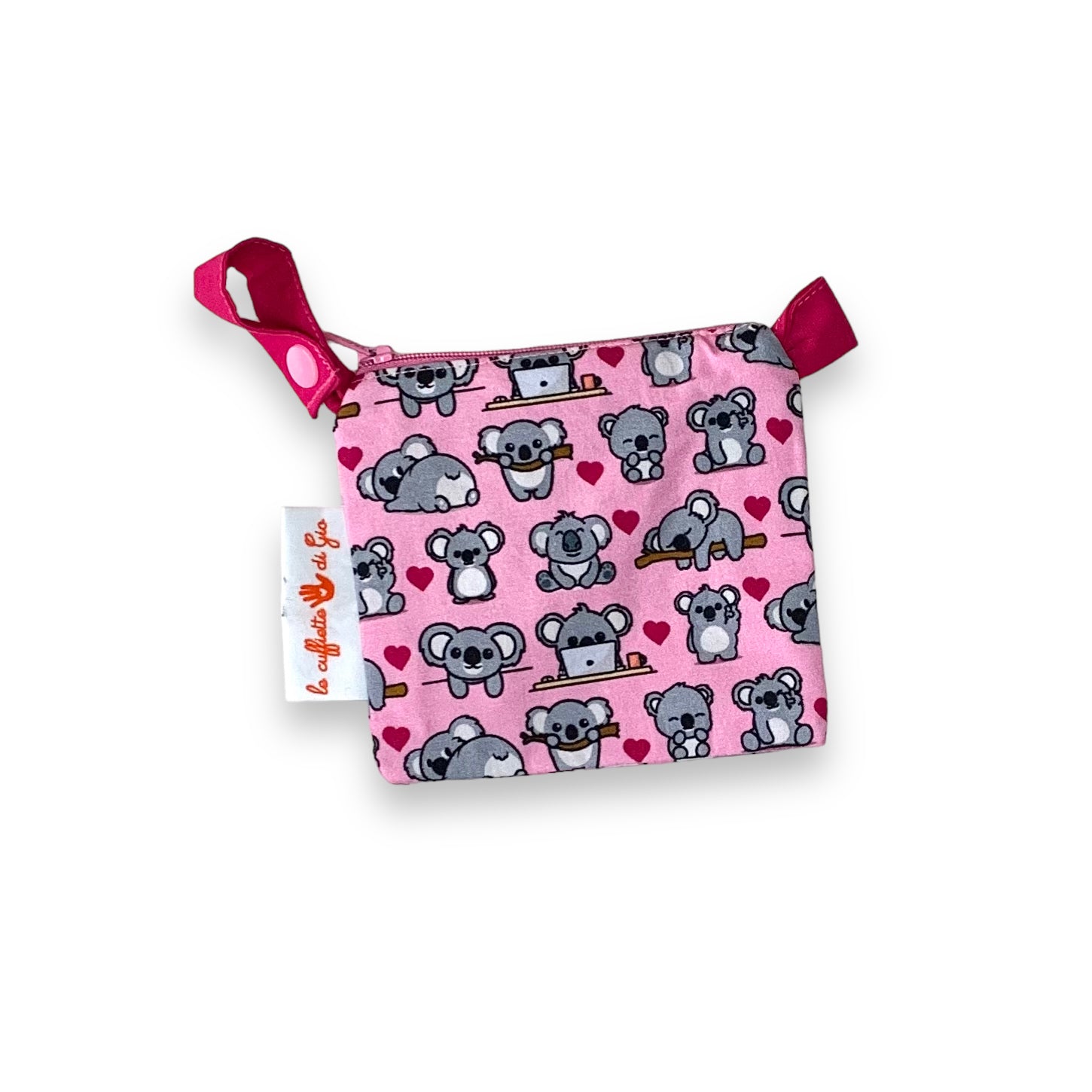 Borsellino portamonete con koala e cuoricini su sfondo rosa