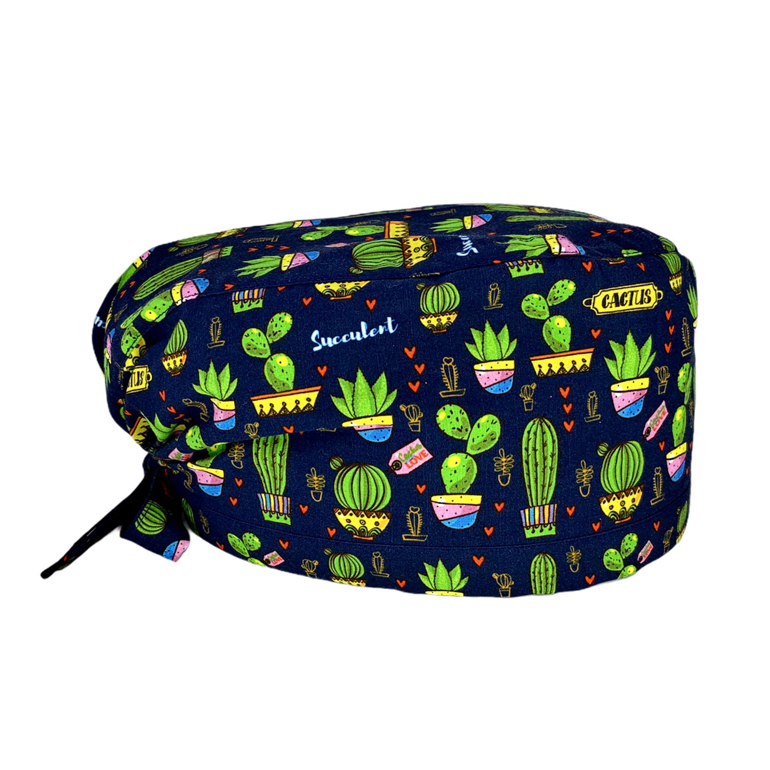 Deliziosi vasi con piante di cactus di varie forme e misure si alternano a piccoli cuoricini, come farne a meno? Sfondo blu