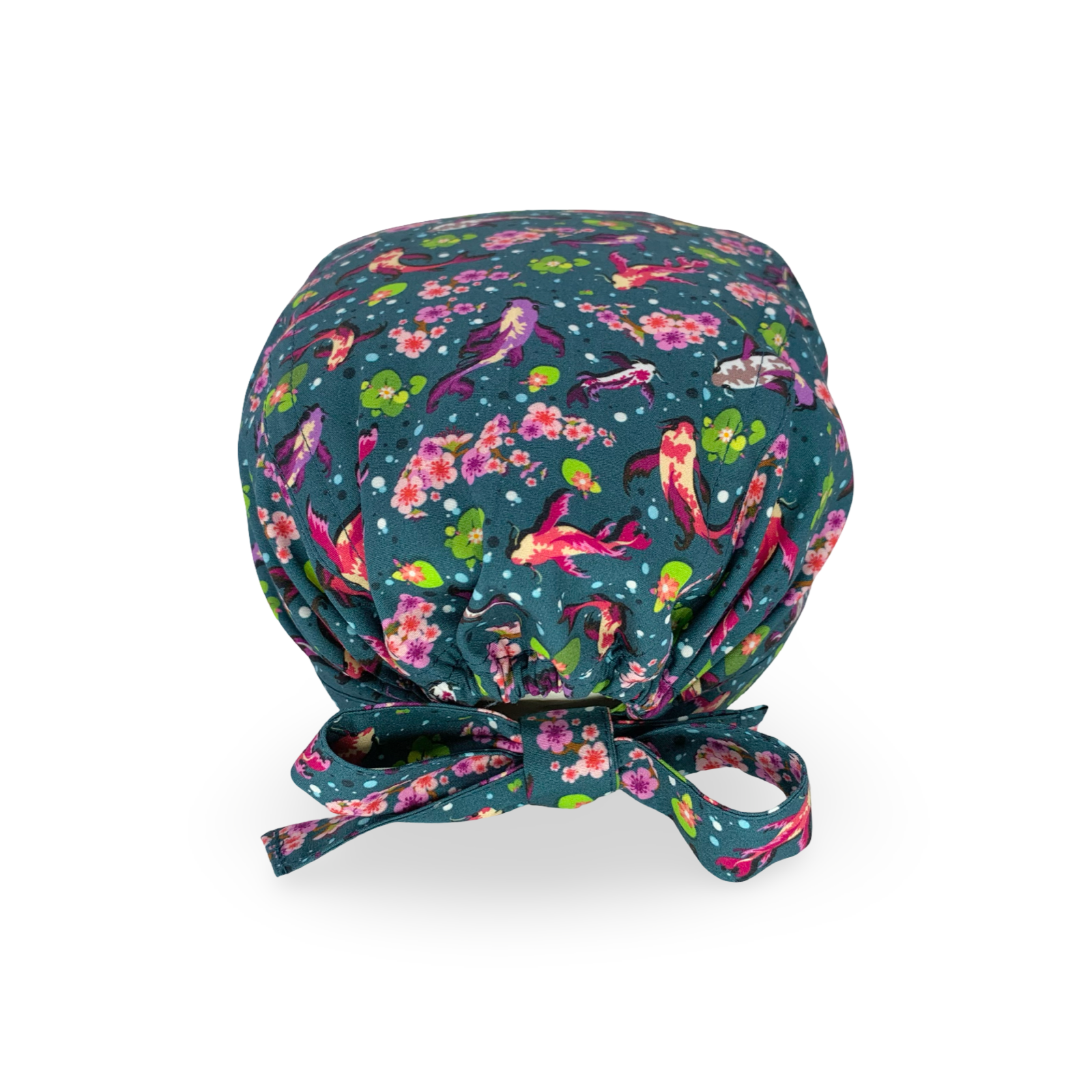 Un design di ispirazione giapponese, elegantissimo grazie a un mix vincente di colori: lo sfondo blu avio, le carpe viola e magenta, le foglie dei fiori di loto verde acido, i fiori Sakura in diverse tonalità di rosa. 