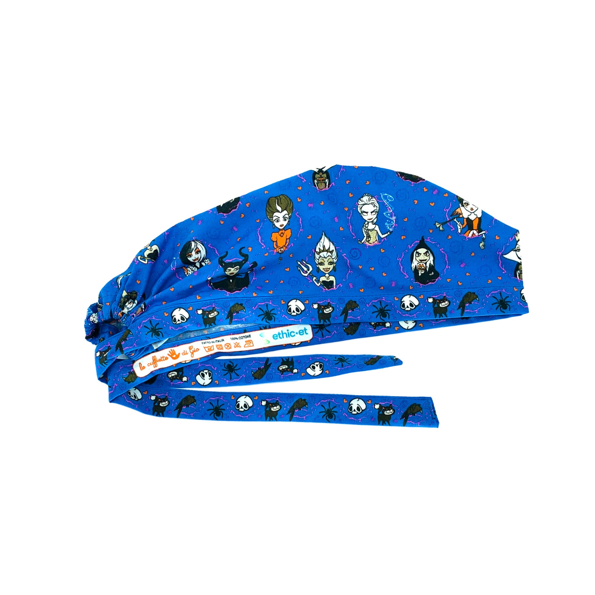 Le cattive delle fiabe stilizzate in piccoli ritratti incorniciati. Sfondo blu cobalto