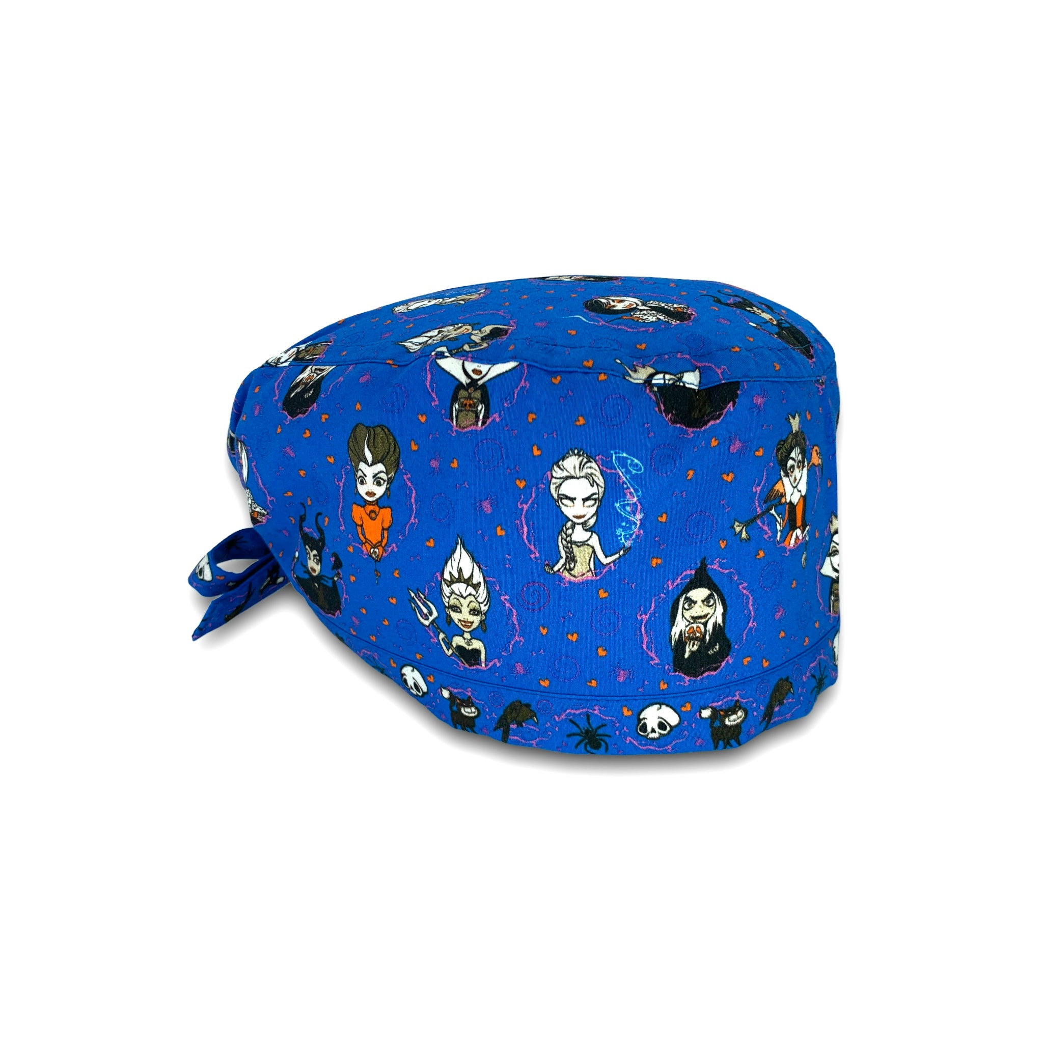 Le cattive delle fiabe stilizzate in piccoli ritratti incorniciati. Sfondo blu cobalto