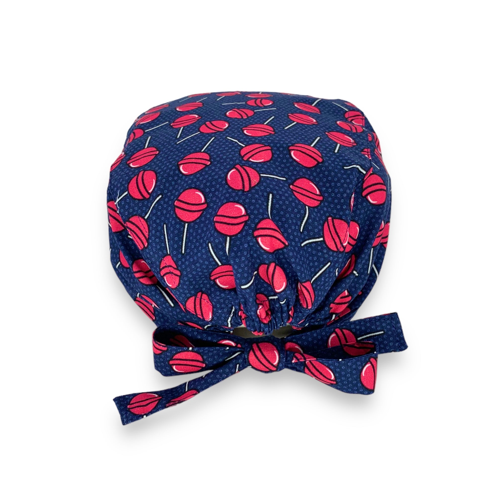 La cuffietta chirurgica ideale per i fanatici dei lecca lecca! Una distesa di chupa chups su sfondo blu