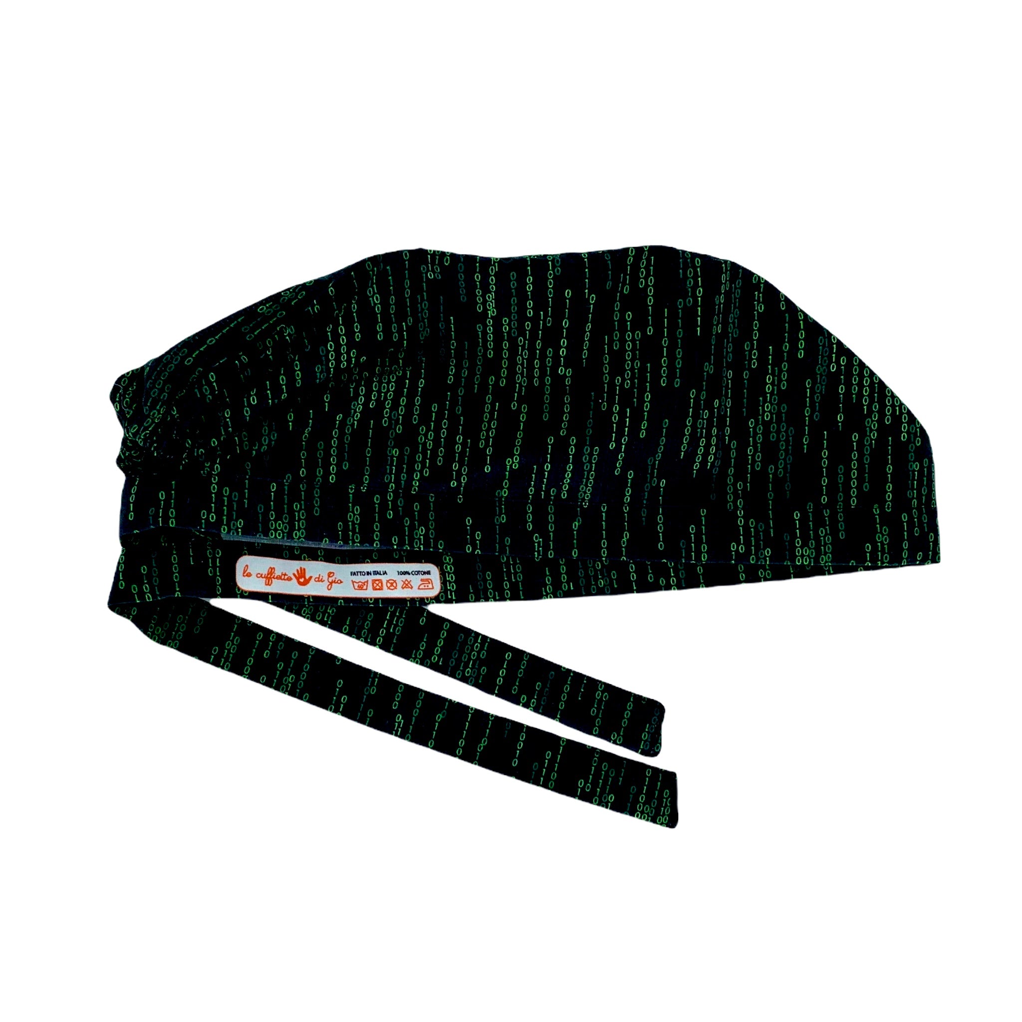 Codice binario verde che cade a cascata dall'alto su sfondo nero