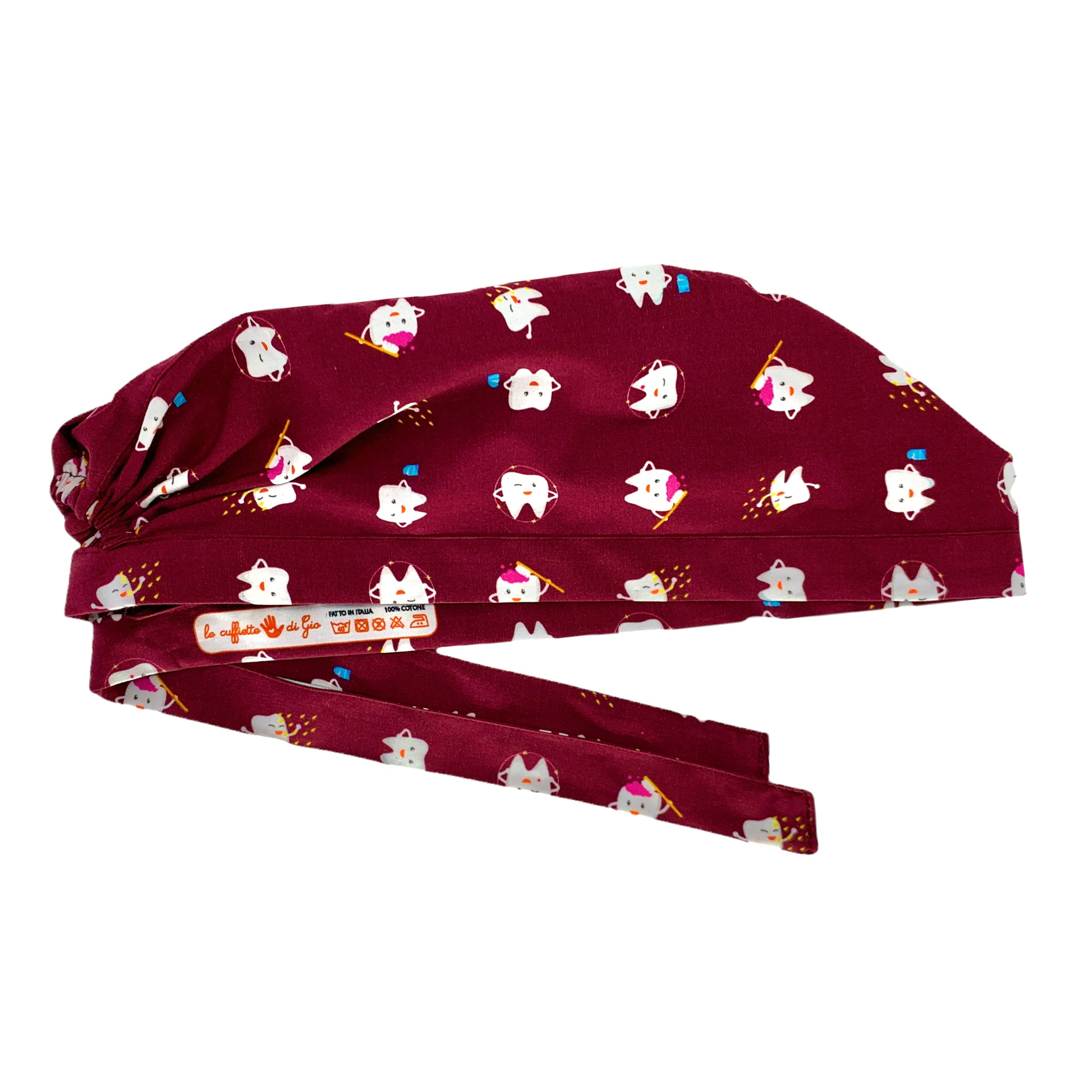 Una simpatica fantasia per dentisti e igienisti dentali, classica e sobria, con tanti piccoli denti che promuovono una corretta igiene orale. Il colore rimane protagonista, qui sfondo bordeaux