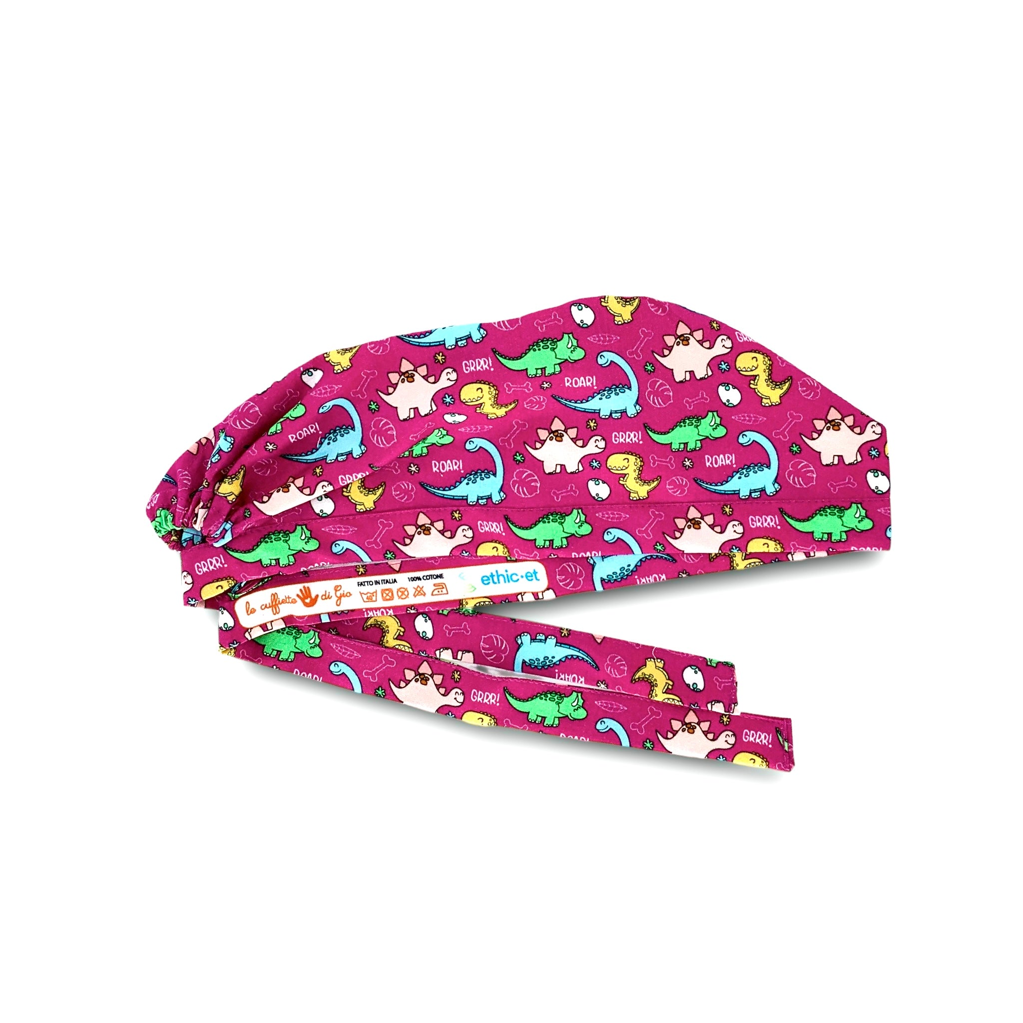 Tanti irresistibili dinosauri colorati su sfondo magenta per attirare l'attenzione dei tuoi piccoli pazienti pediatrici!