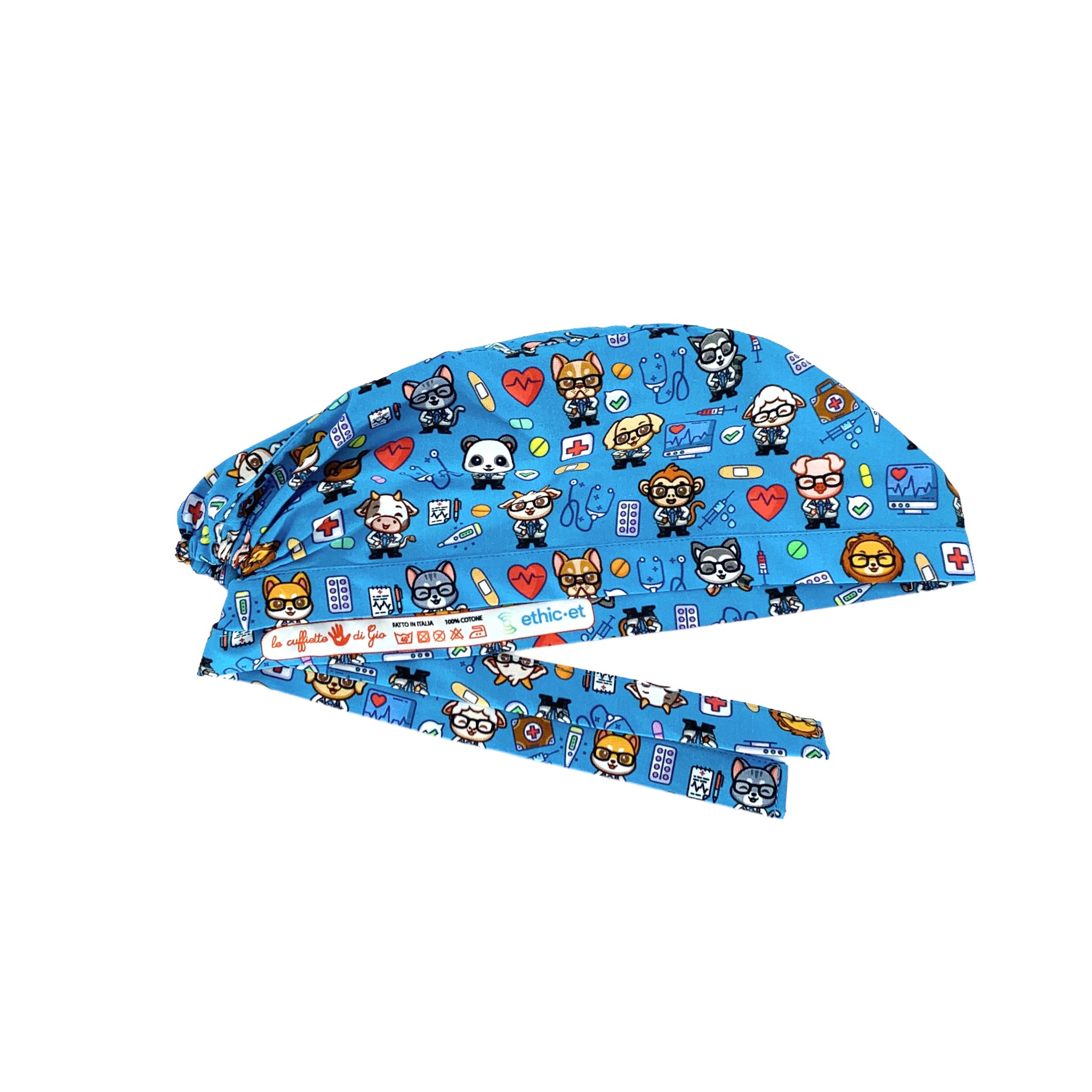 Una squadra irresistibile di animaletti dottori in camice! Sfondo azzurro intenso