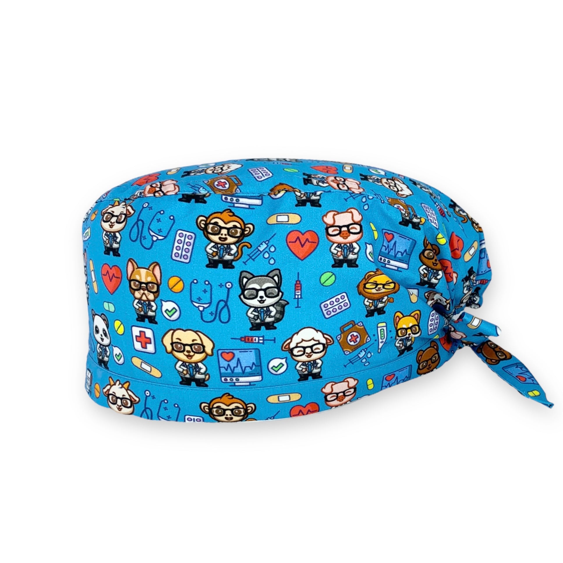 Una squadra irresistibile di animaletti dottori in camice! Sfondo azzurro intenso