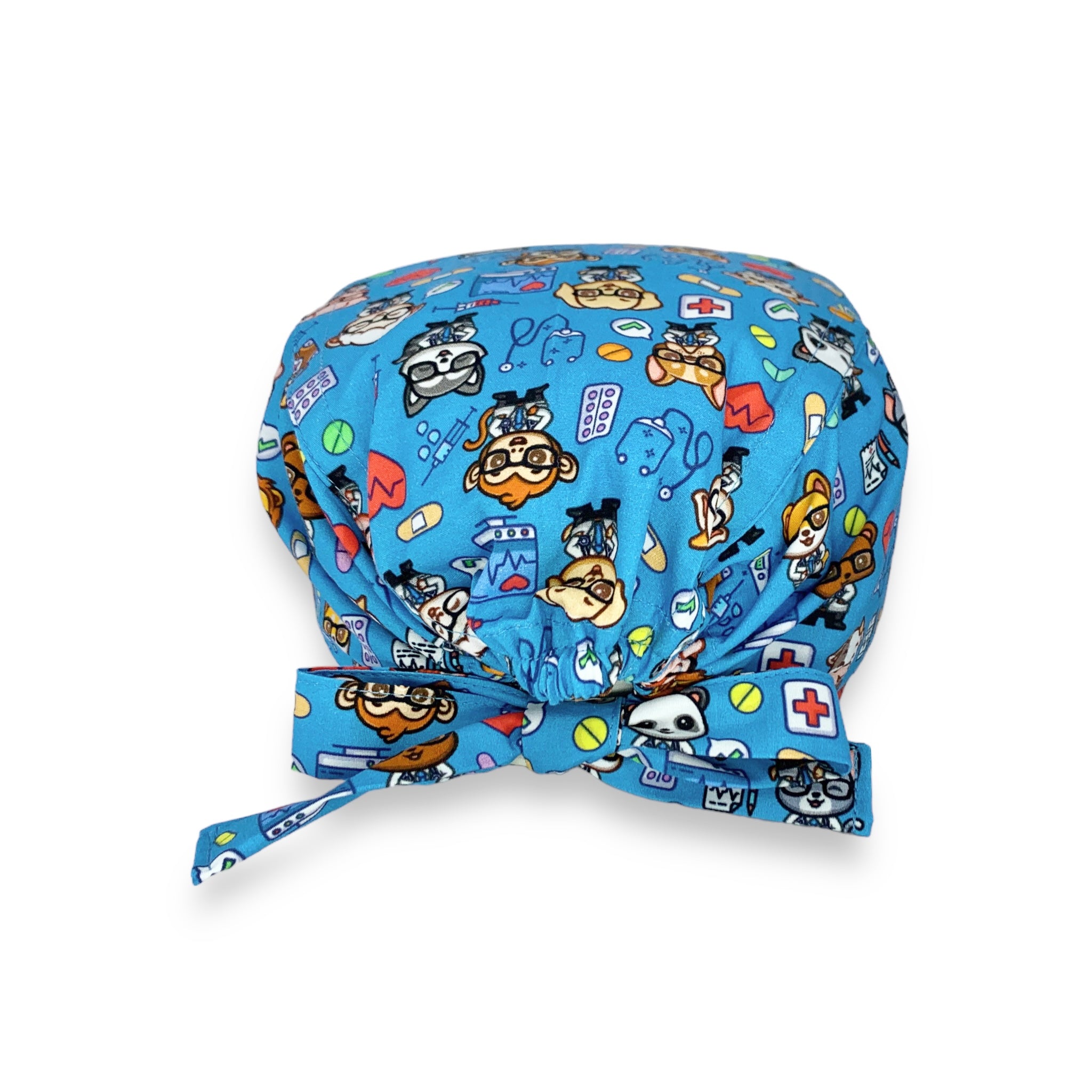 Una squadra irresistibile di animaletti dottori in camice! Sfondo azzurro intenso