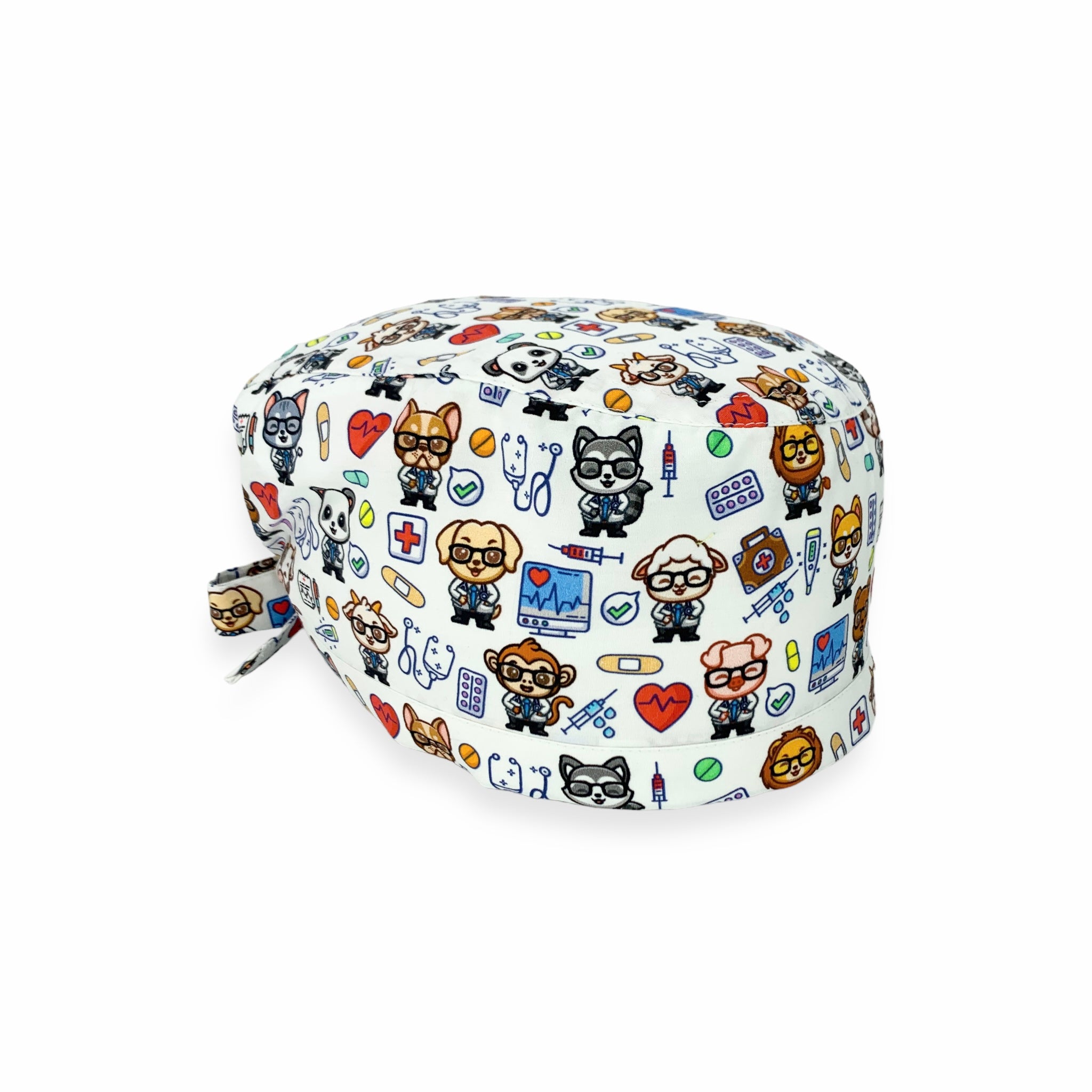 Una squadra irresistibile di animaletti dottori in camice! Sfondo bianco