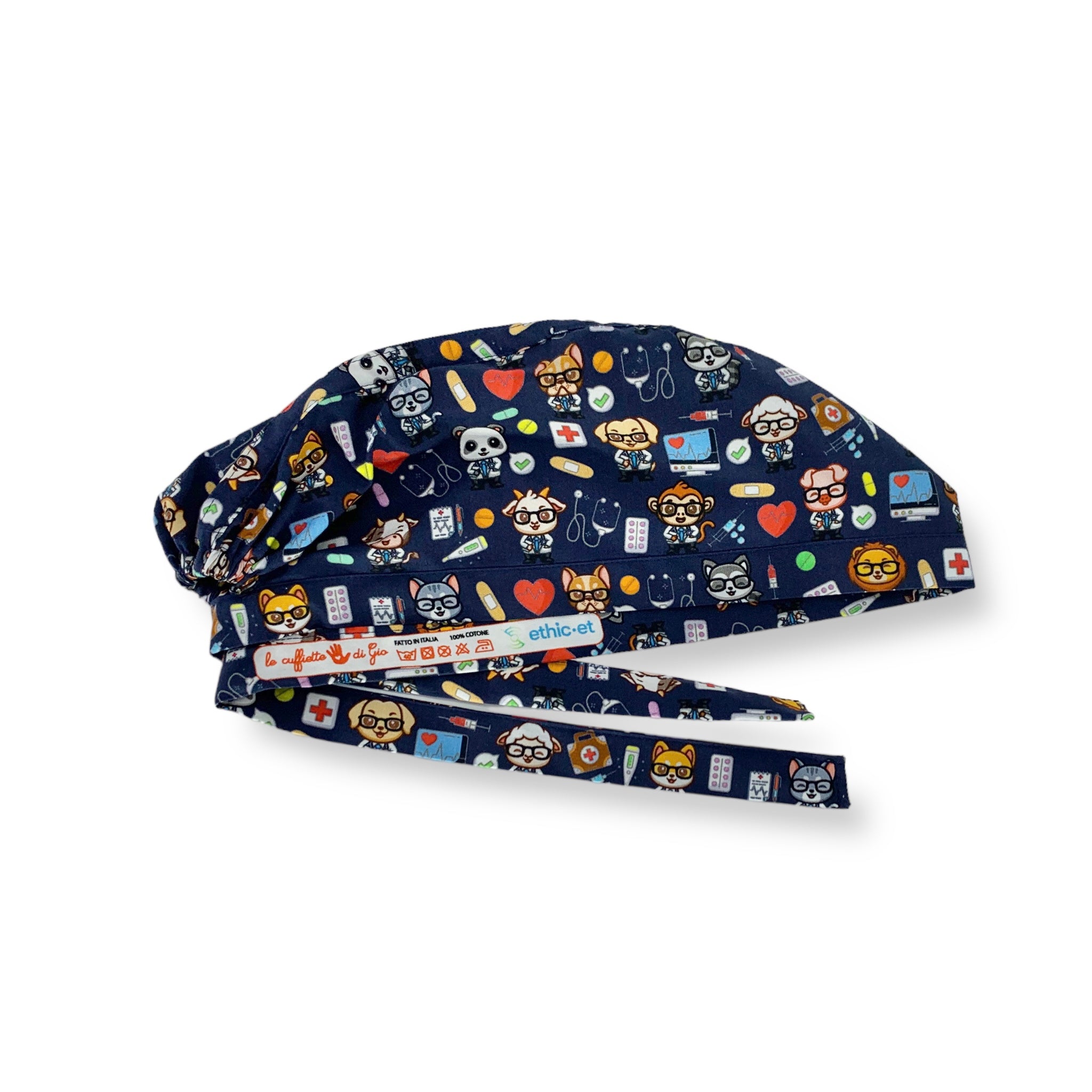 Una squadra irresistibile di animaletti dottori in camice! Sfondo blu