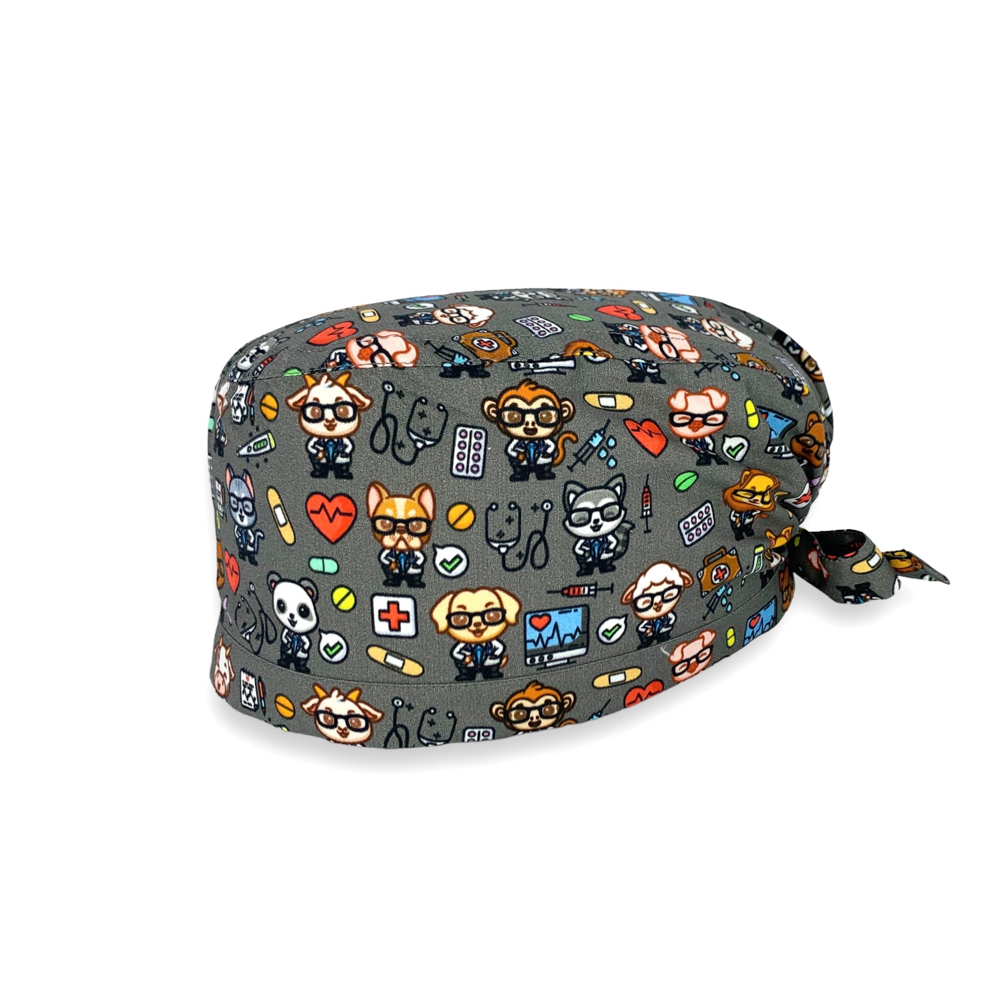 Una squadra irresistibile di animaletti dottori in camice! Sfondo grigio