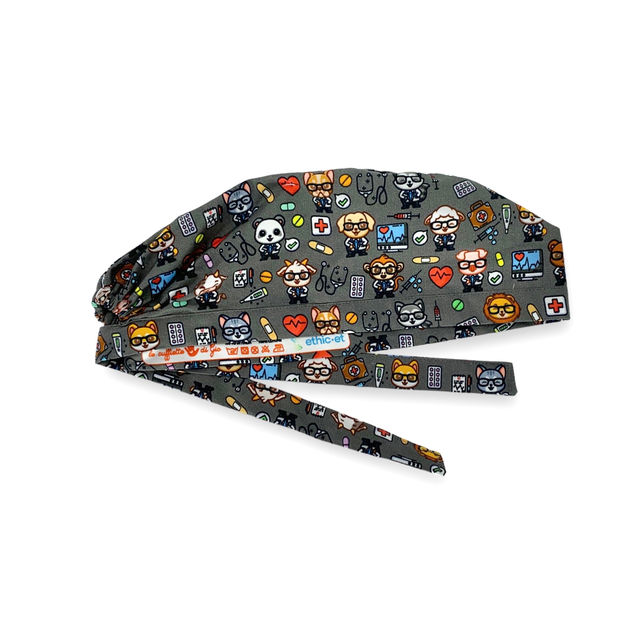 Una squadra irresistibile di animaletti dottori in camice! Sfondo grigio