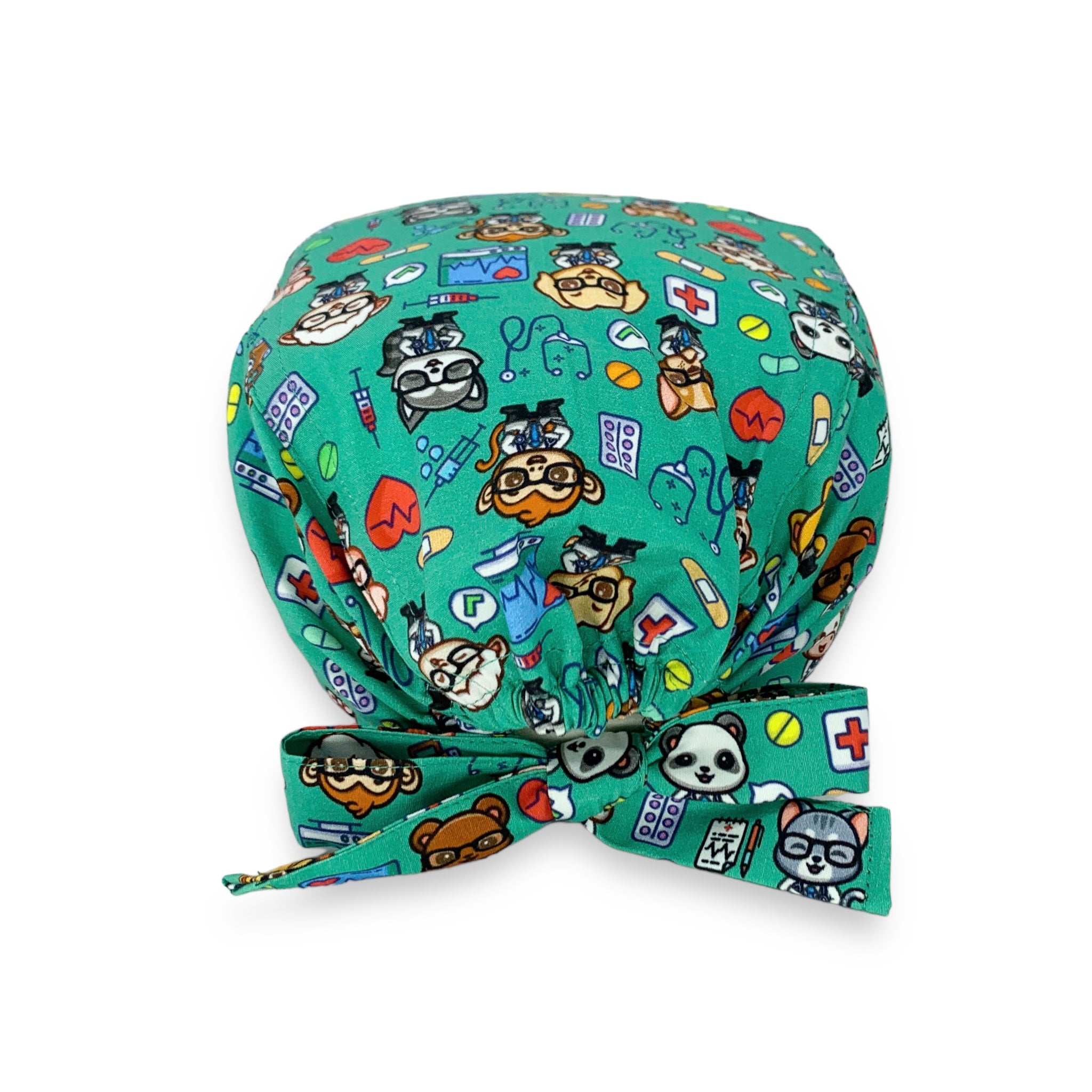 Una squadra irresistibile di animaletti dottori in camice! Sfondo verde chirurgico