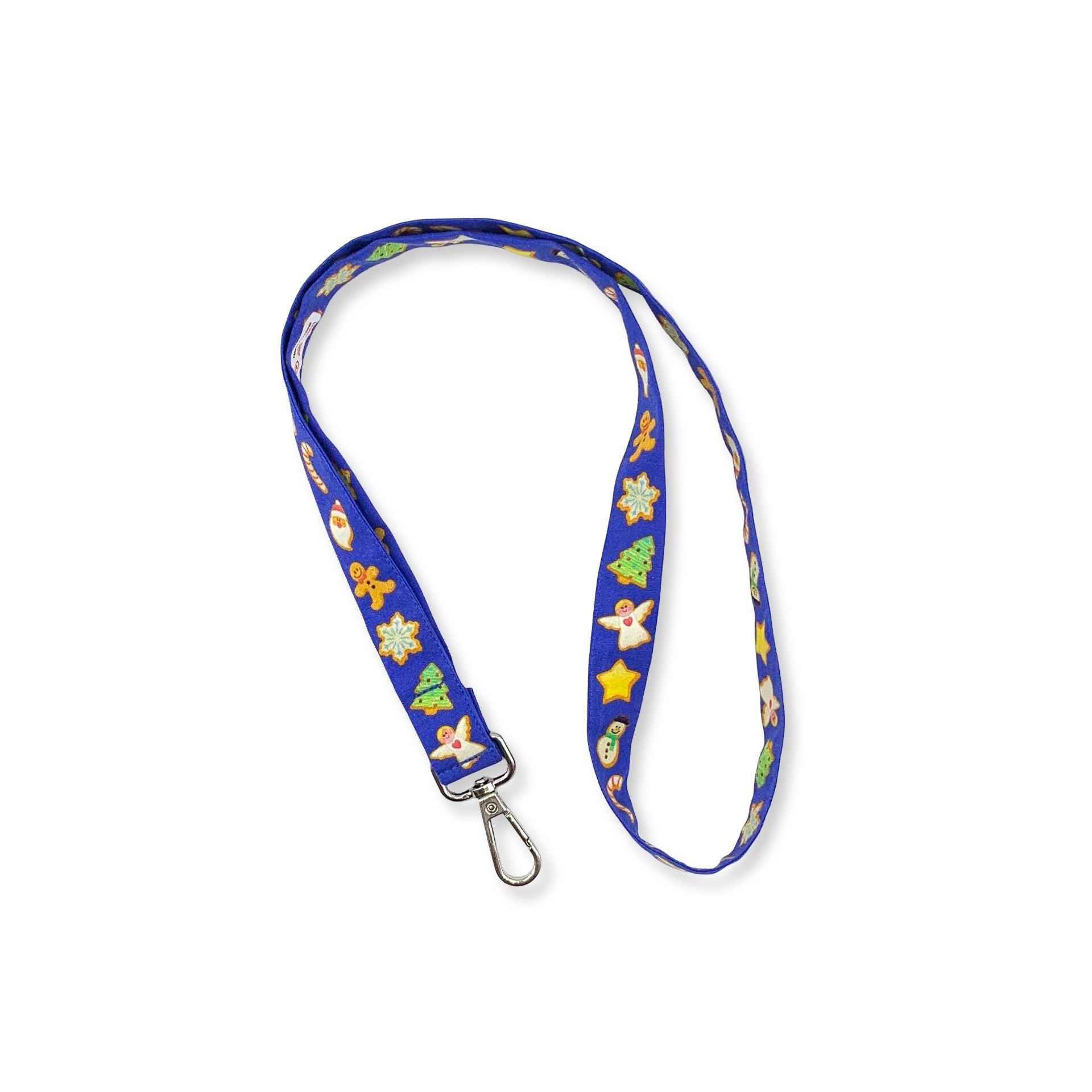 Una fascetta da collo portabadge per un Natale in blu! Tanti piccoli biscottini glassati per addolcire le giornate di lavoro durante le festività natalizie; è lunga 45 cm e corredata di moschettone in metallo separabile per il lavaggio grazie al bottone automatico