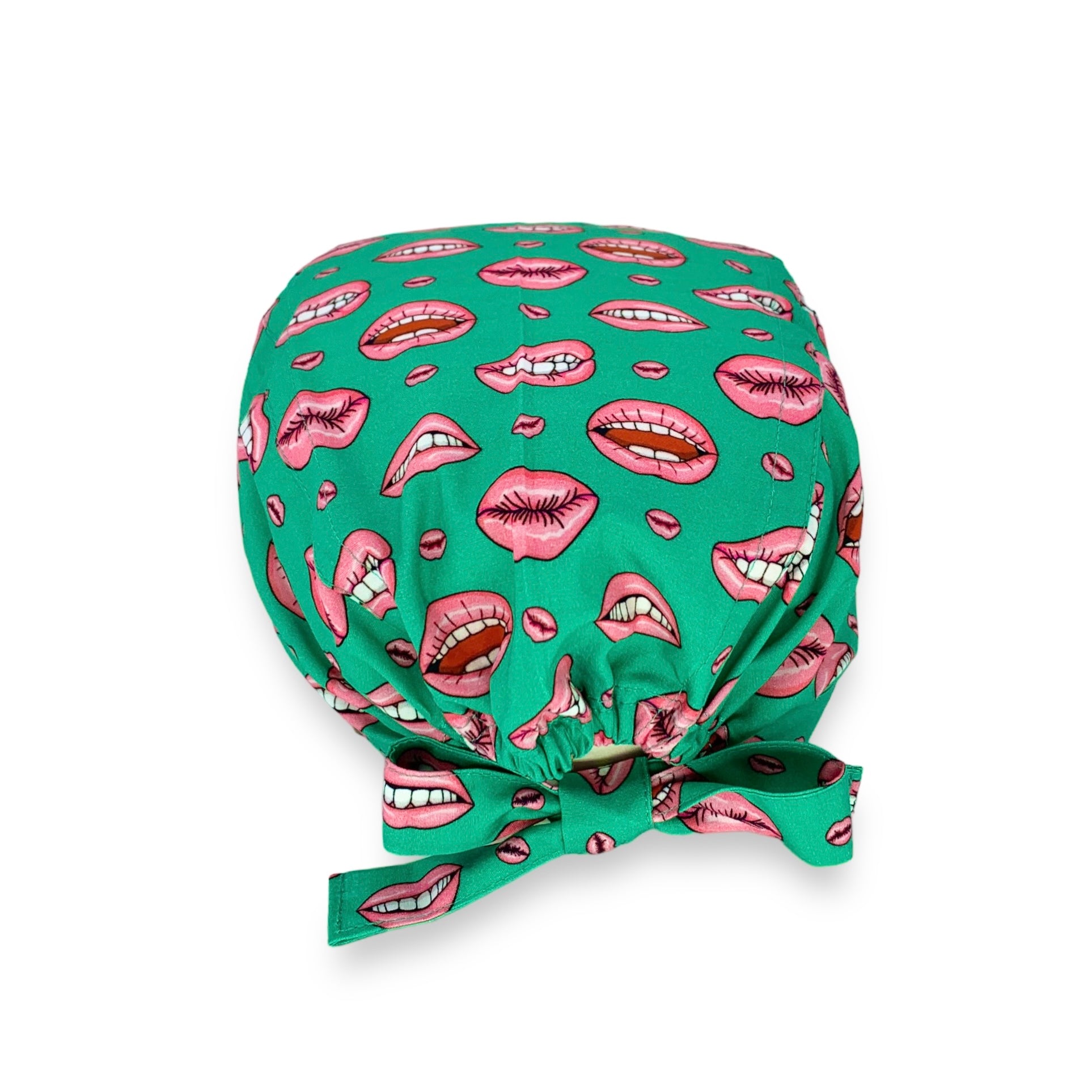 Un design accattivante con labbra rosa e sorrisi splendenti su una base verde per un contrasto vincente e facilmente abbinabile al tuo outfit lavorativo