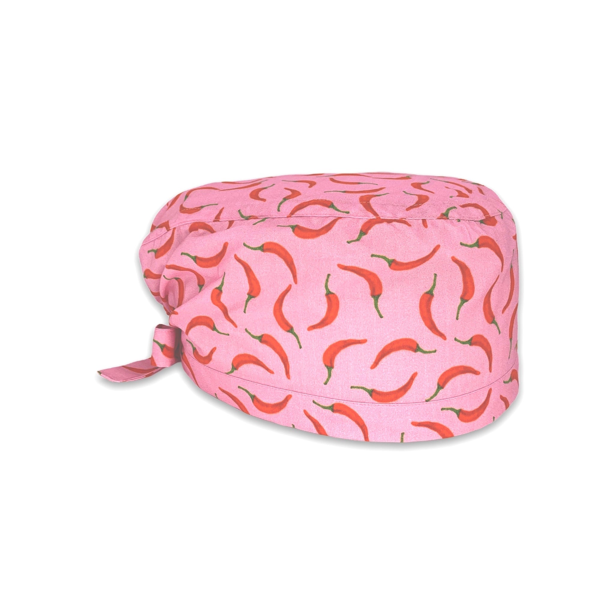 Cuffietta chirurgica rosa intenso con una pioggia di peperoncini rossi con il picciolo verde