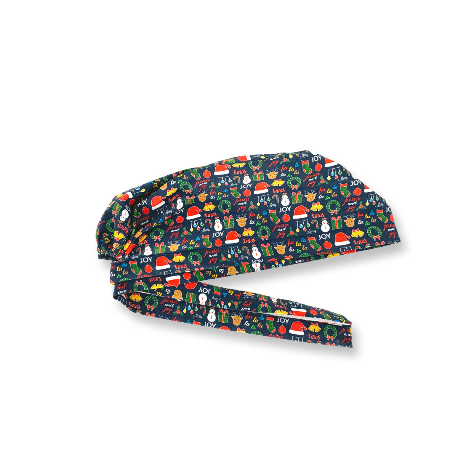 Una cuffia per chi ama la tradizione: sfondo blu e tanti oggetti simbolo del Natale stilizzati. Allegra con stile.