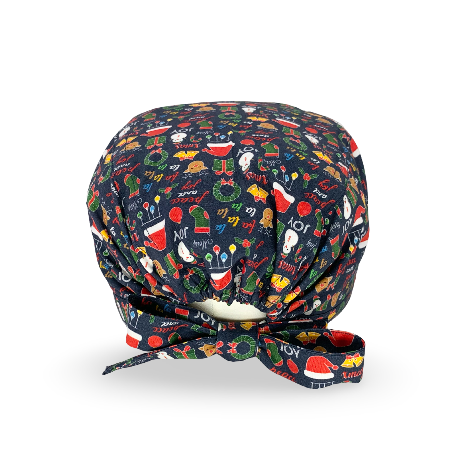 Una cuffia per chi ama la tradizione: sfondo blu e tanti oggetti simbolo del Natale stilizzati. Allegra con stile.