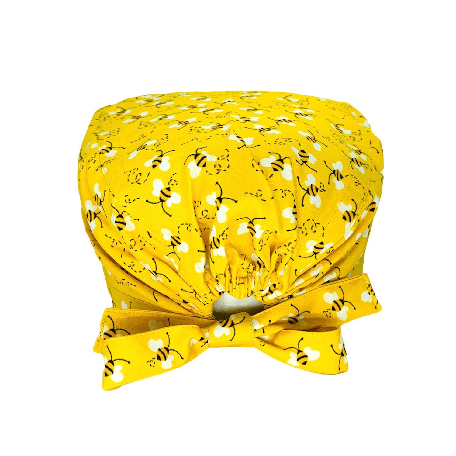 tante delicate apine svolazzanti su una cuffia medica a sfondo giallo