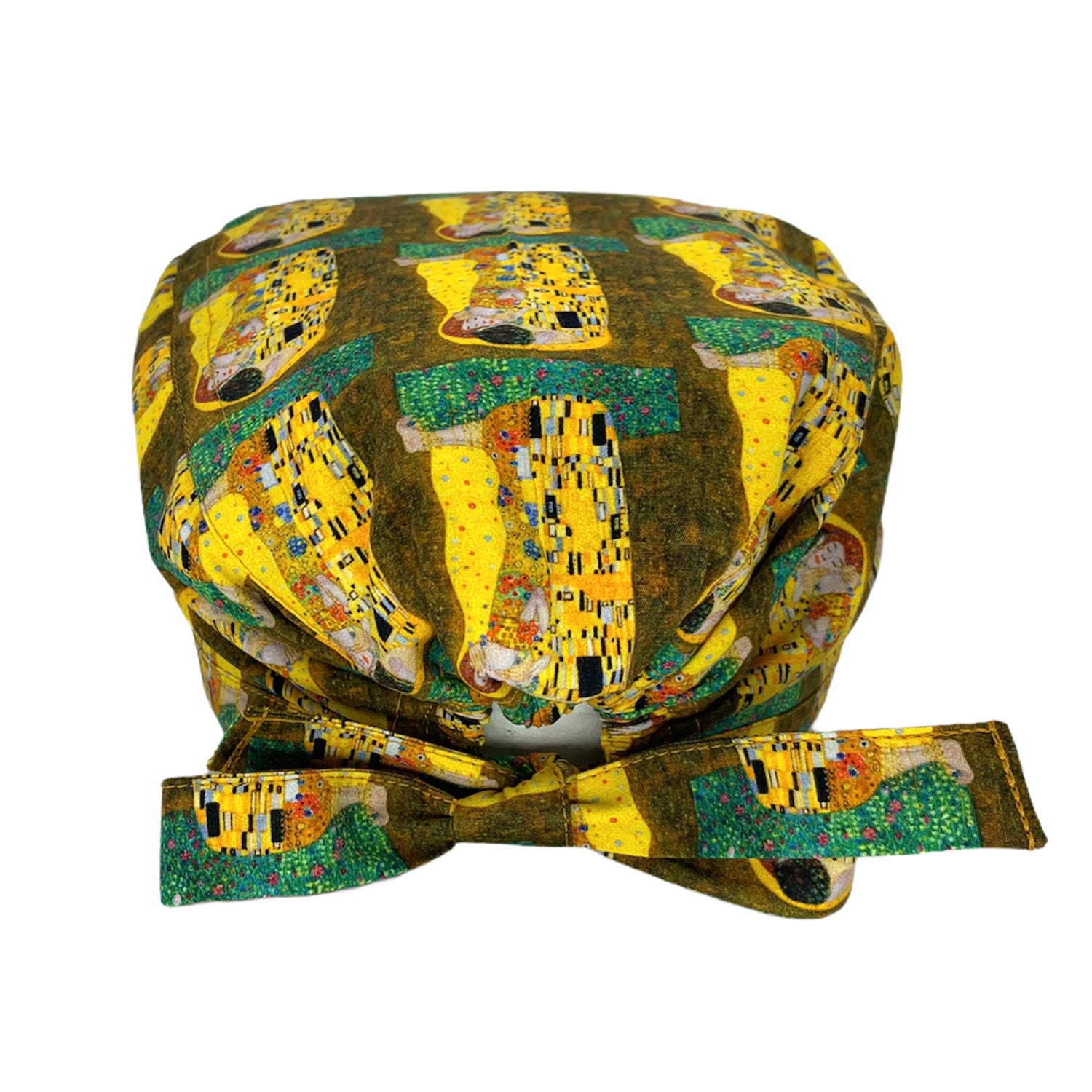 immagine retro cuffia medica con laccio ed elastico per capelli con stampa de Il Bacio di Gustav Klimt.