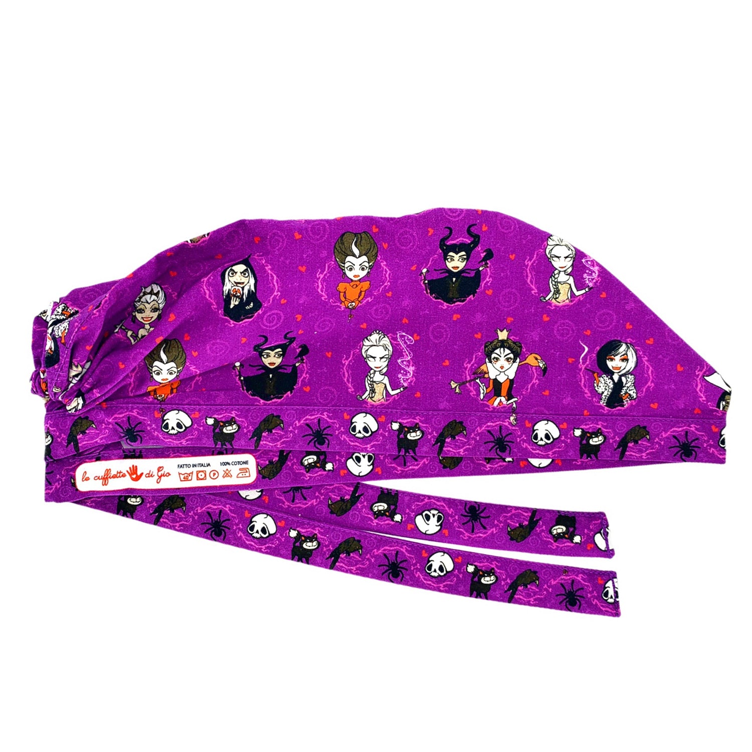 Le cattive delle fiabe stilizzate in piccoli ritratti incorniciati. Sfondo viola