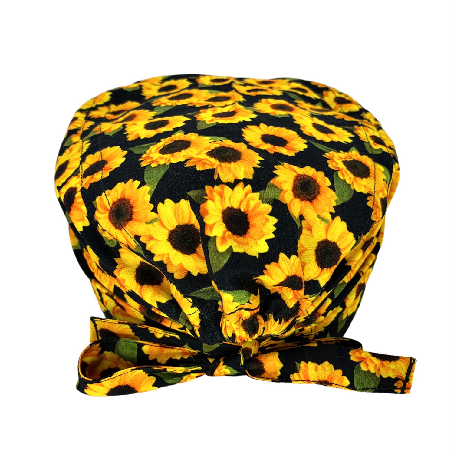 Cuffietta chirurgica con pattern di piccoli girasoli gialli e foglie verdi