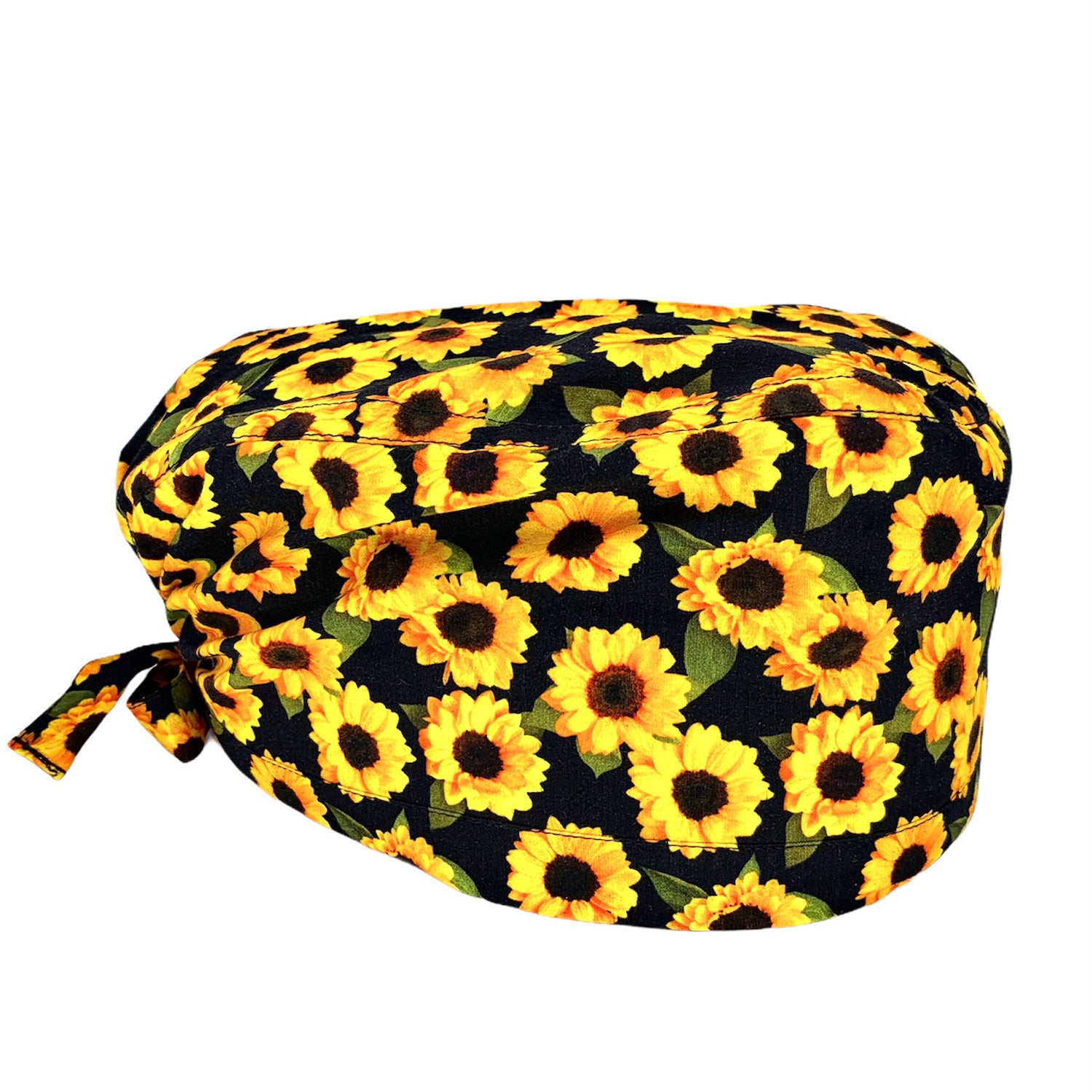 Cuffietta chirurgica con pattern di piccoli girasoli gialli e foglie verdi