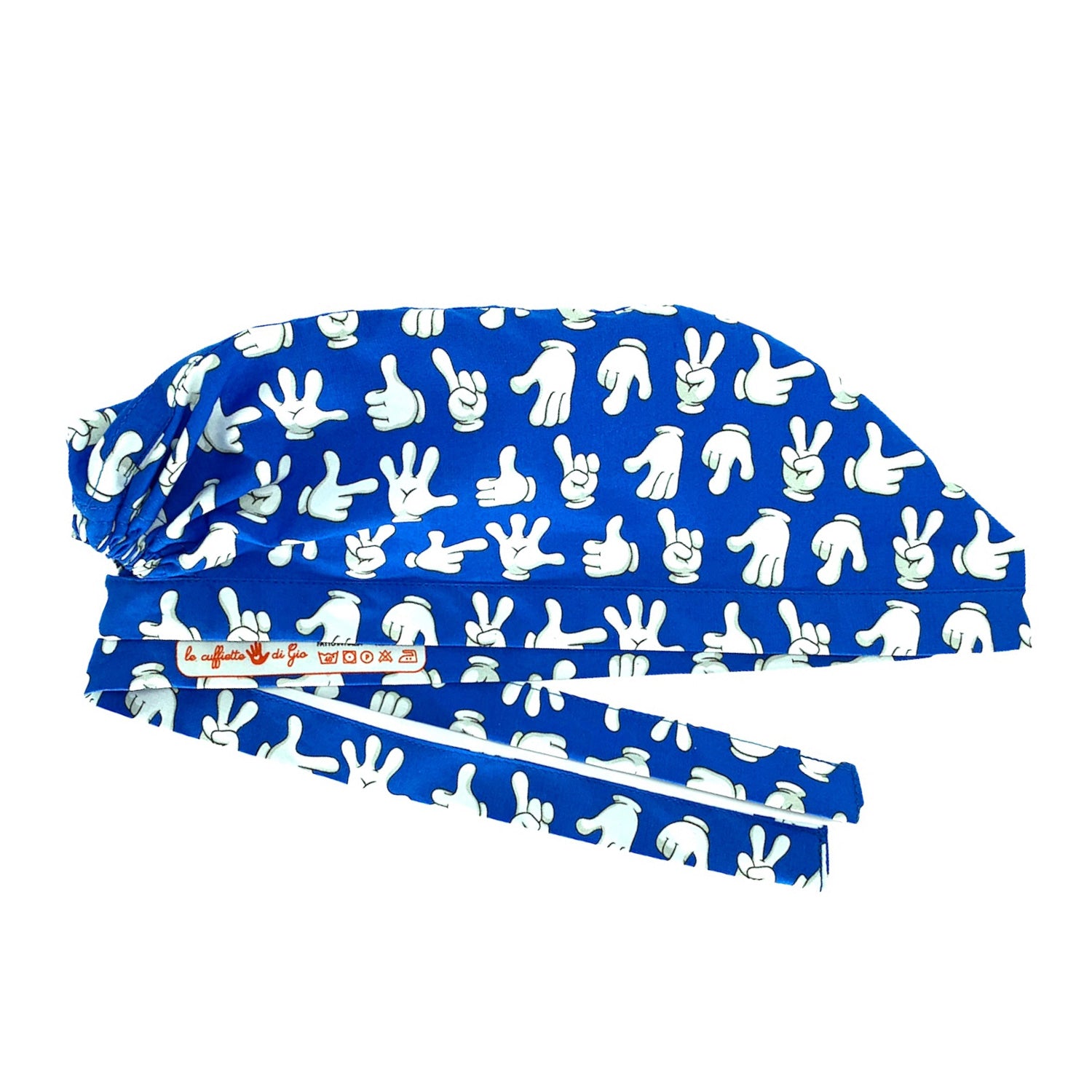 Cuffietta chirurgica con le mani del topo cartoon più famoso del mondo! Splendido il blu elettrico che le esalta in pieno!