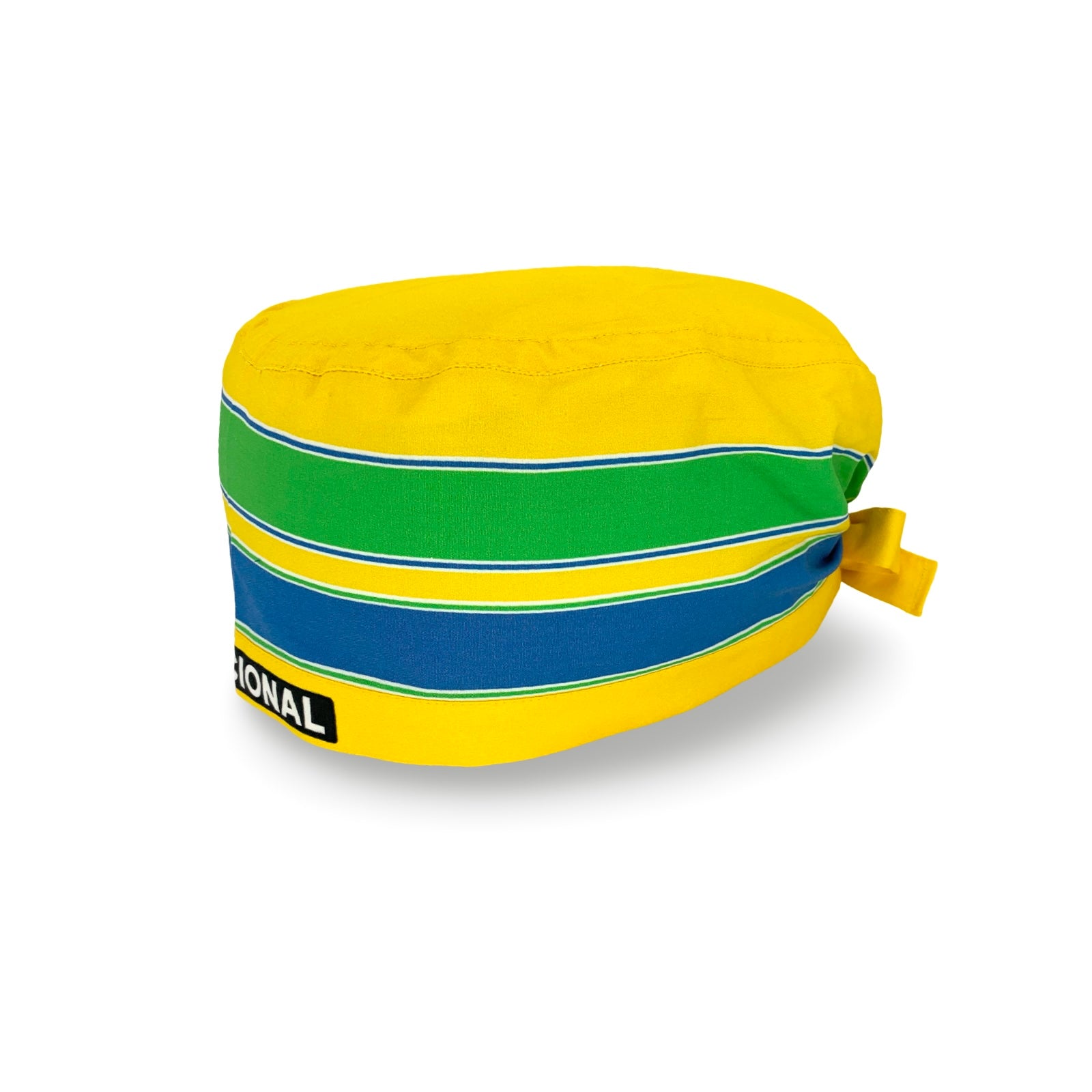 La cuffietta chirurgica che riproduce il casco del mitico Ayrton Senna