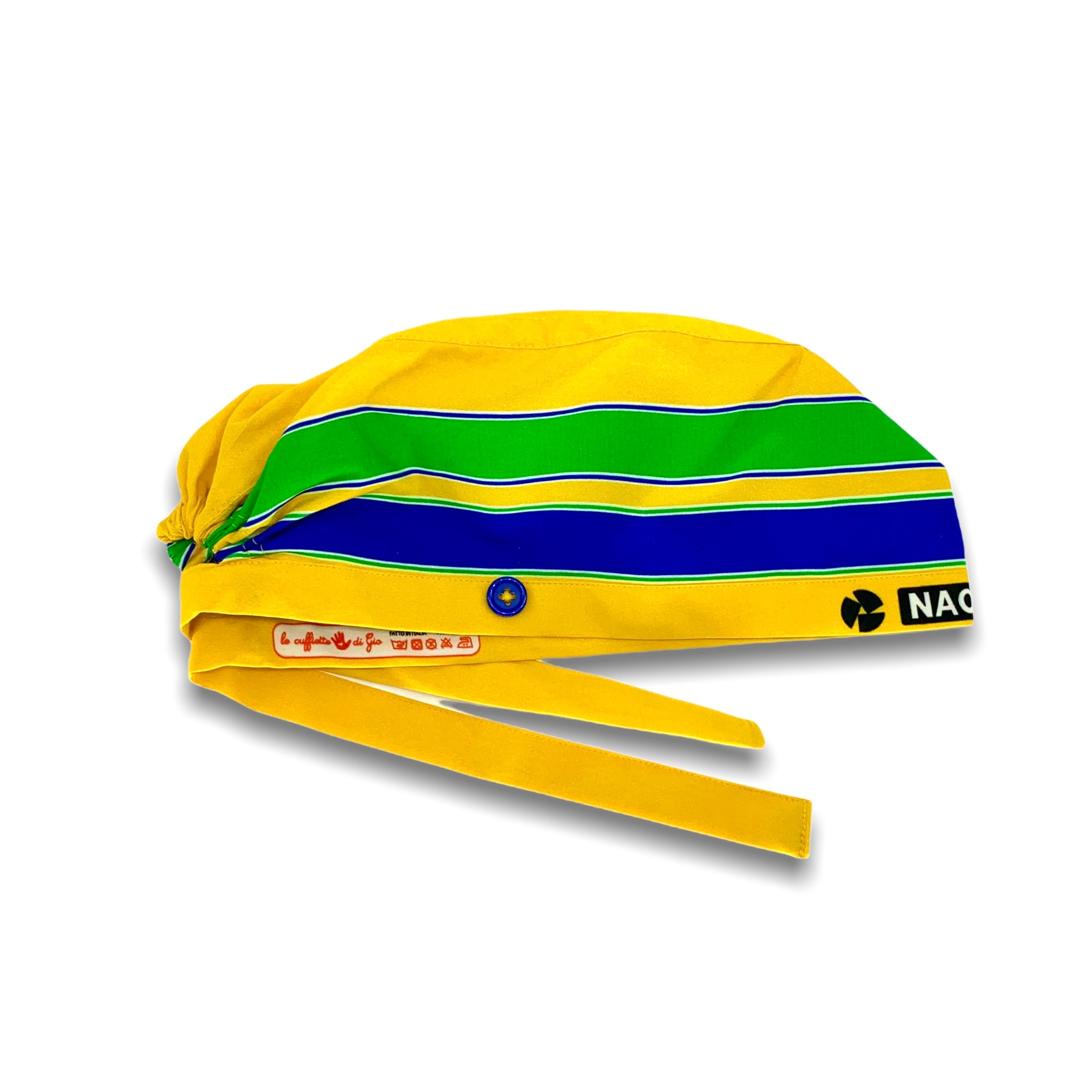 La cuffietta che riproduce il casco del mitico Ayrton Senna