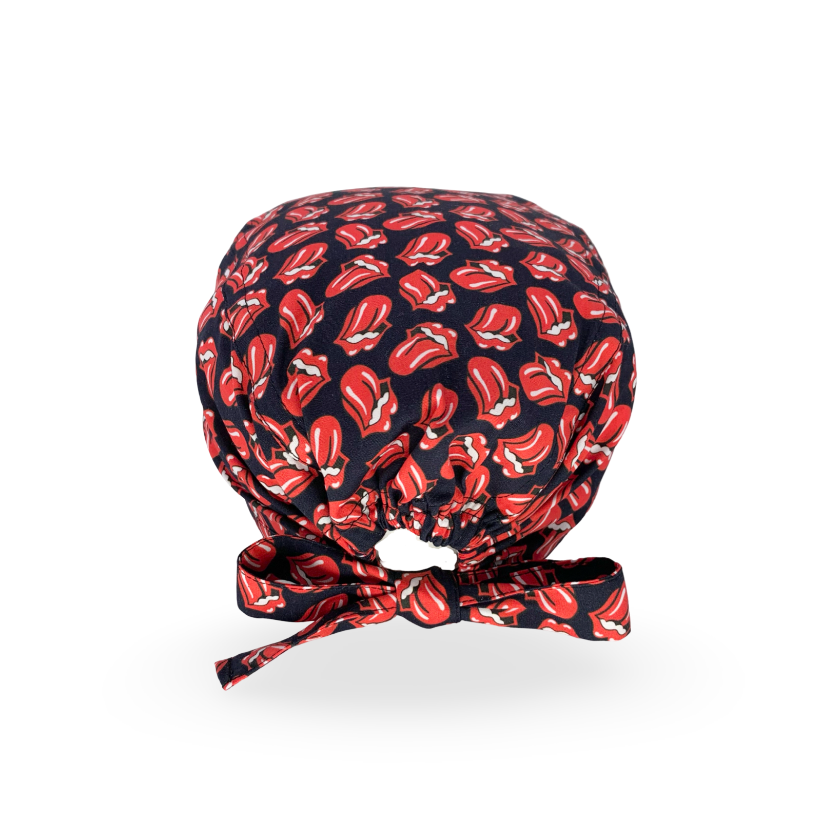 Cuffia chirurgica con l'iconica linguaccia rossa su campo nero che è simbolo del rock.