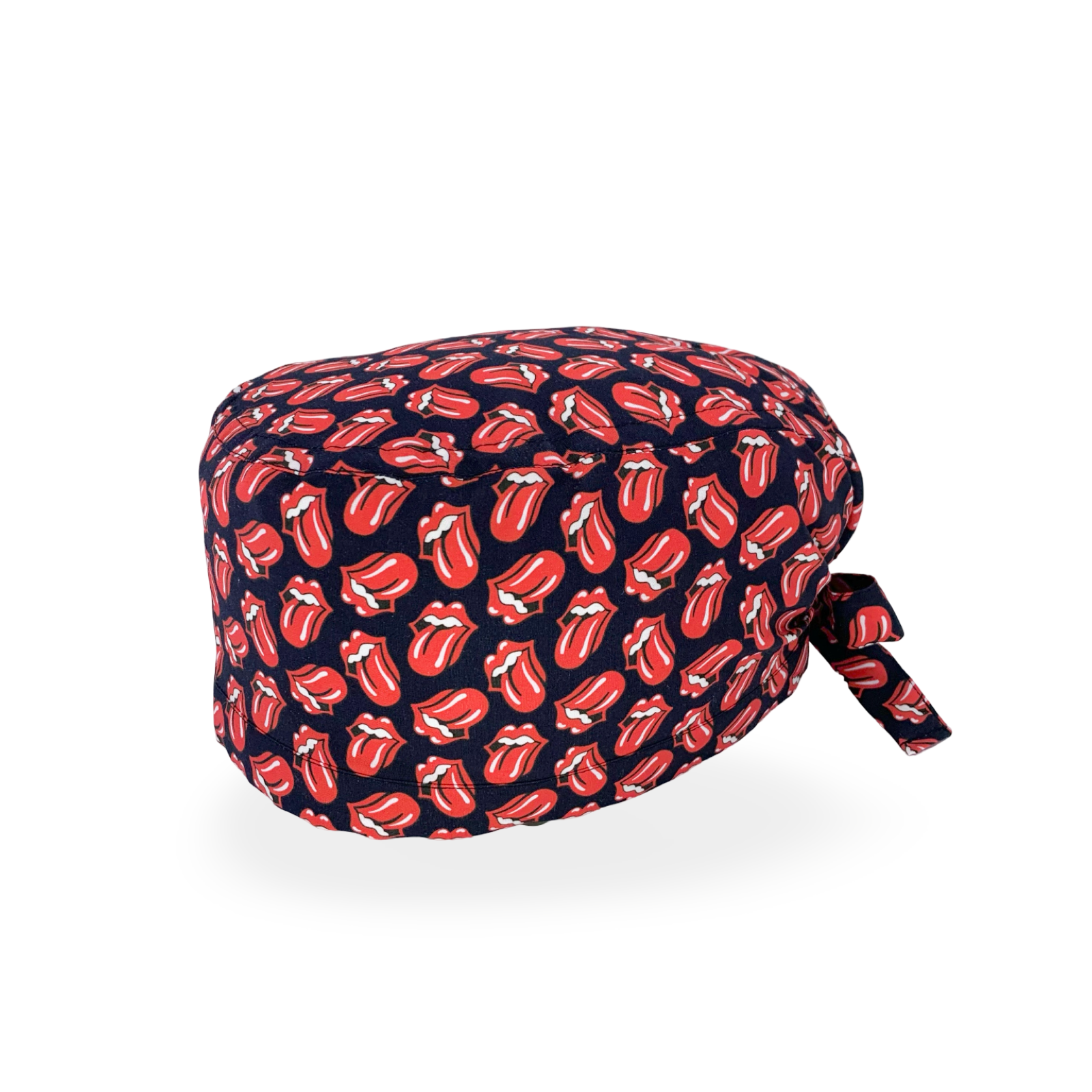 Cuffia chirurgica con l'iconica linguaccia rossa su campo nero che è simbolo del rock.