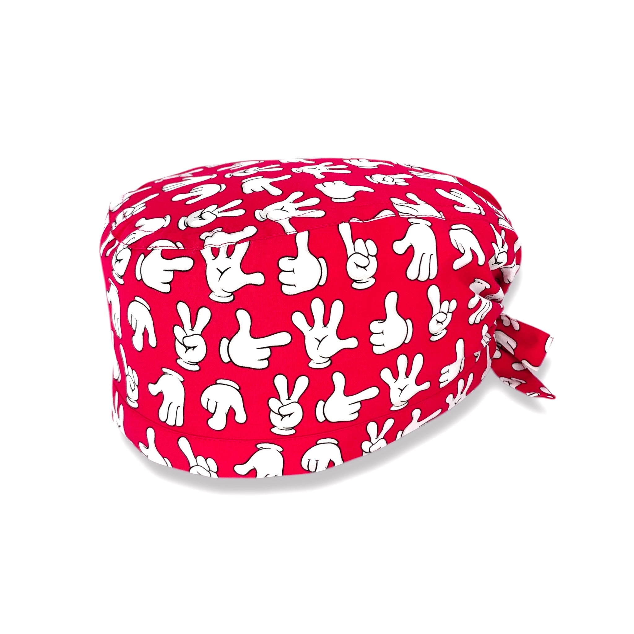 Cuffietta chirurgica con le mani del topo cartoon più famoso del mondo! Splendido il rosso che le esalta in pieno!