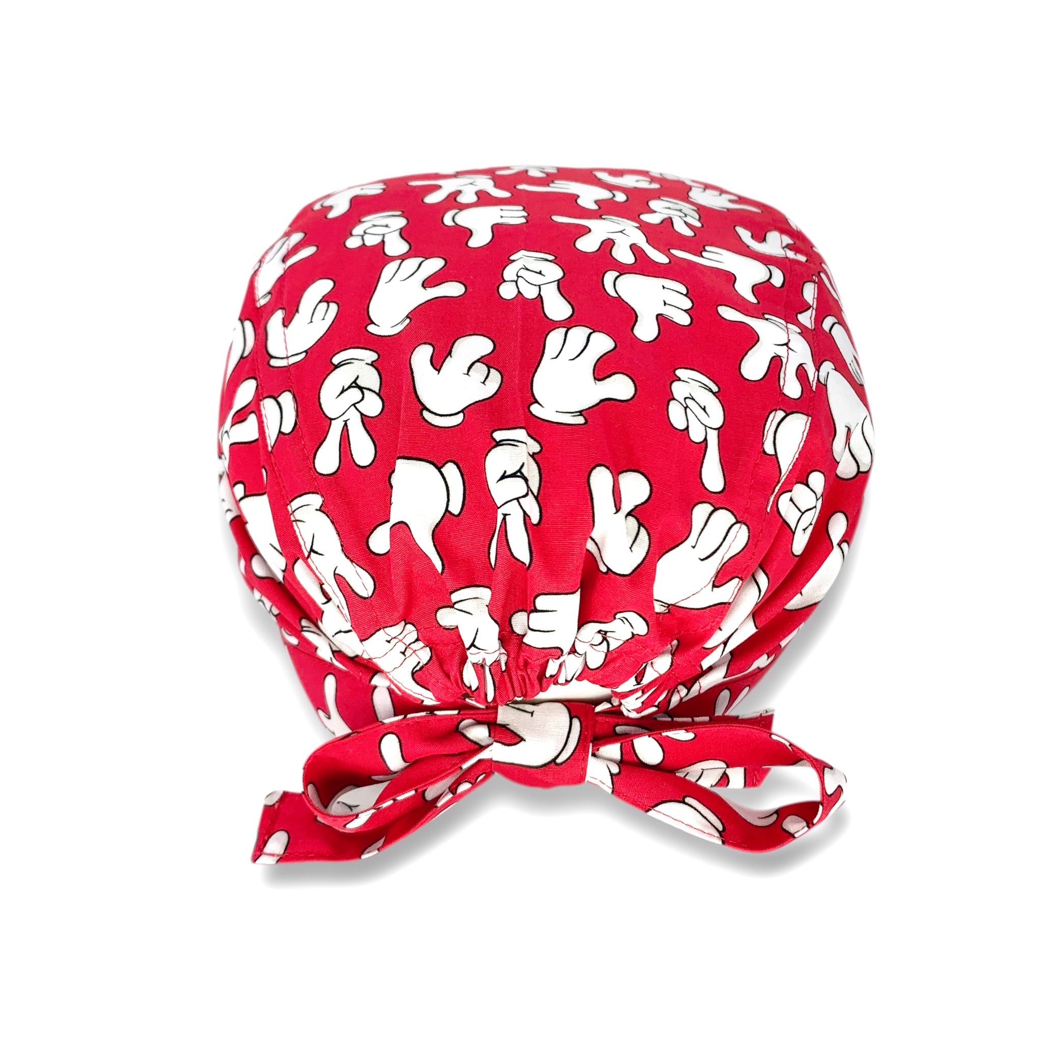 Cuffietta chirurgica con le mani del topo cartoon più famoso del mondo! Splendido il rosso che le esalta in pieno!